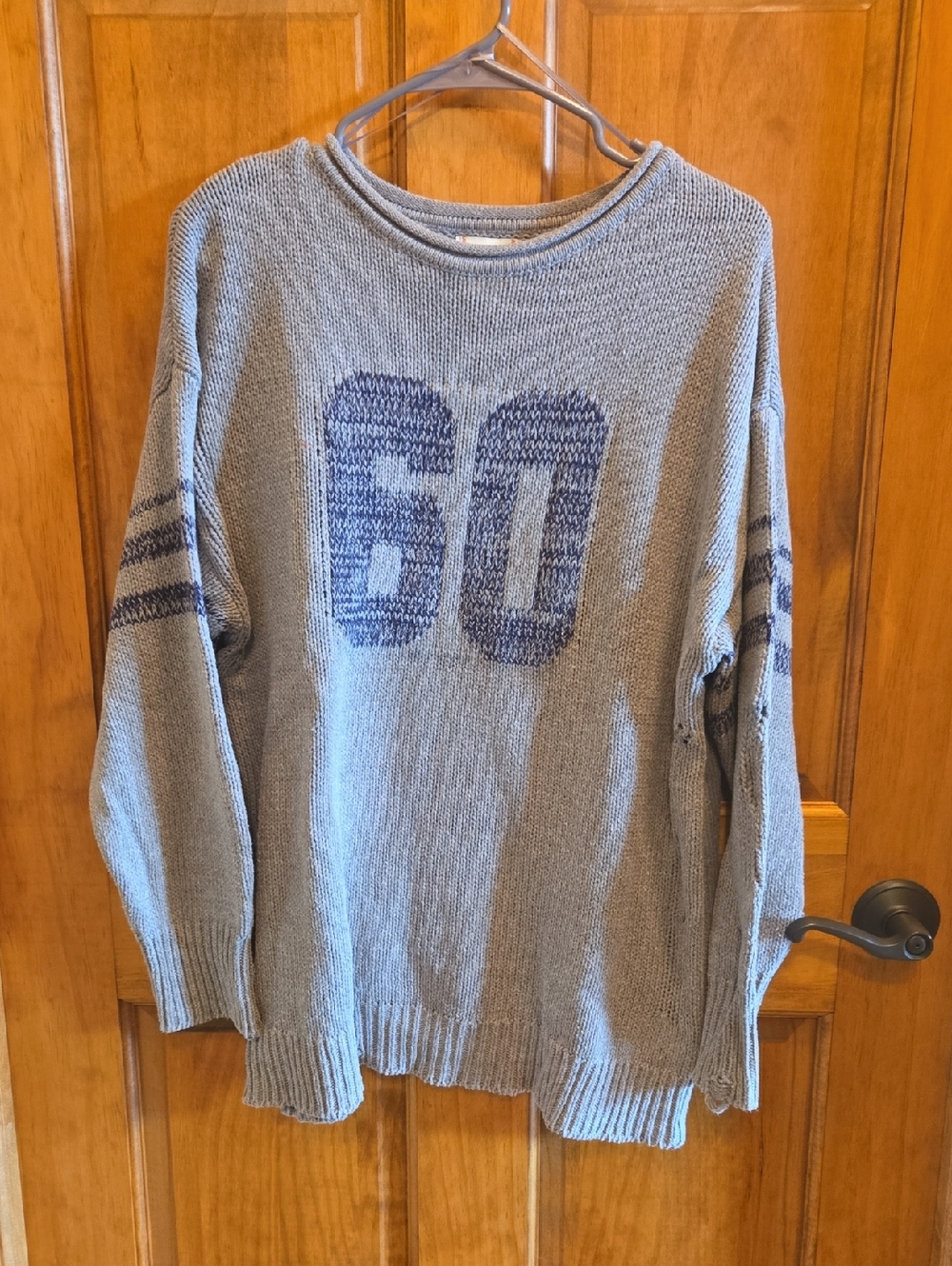BDG Distressed Grey Oversized Sweater Size XS With Number 60 On Front